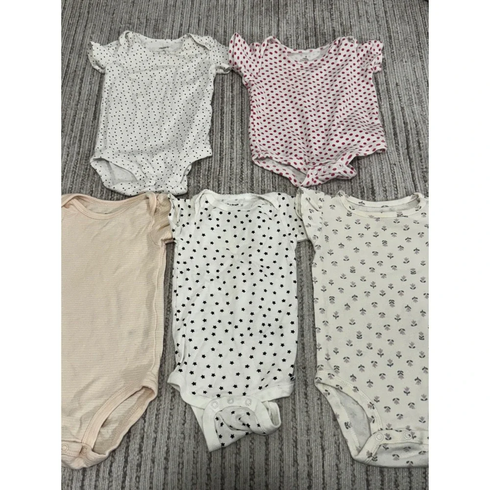 Gerber Carters Baby Girls 3-6 Months Bodysuit Lot 5 Floral Polka Dot Star Pink